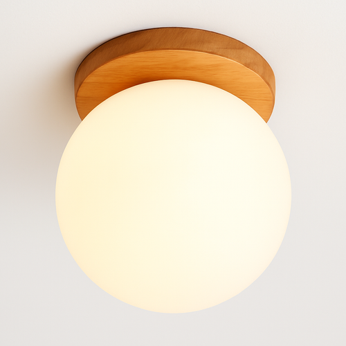 Boule de verre blanc plafond moderne à LEDs lampe salon piédestal en bois suspendus plafonniers éclairage à la maison décor luminaires de cuisine