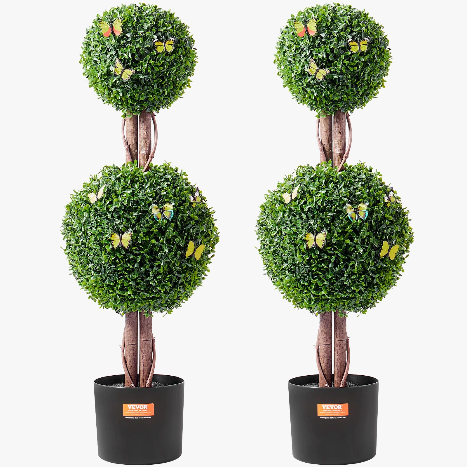 buis artificiel topiaire double boule avec feuillage et pot décoratif