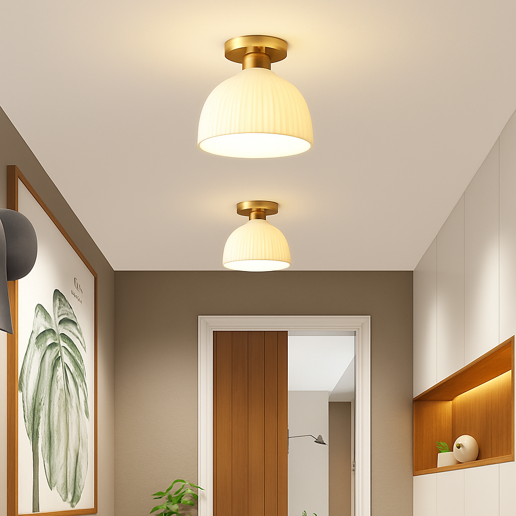Céramique verre Led couloir plafonnier pour allée couloir vestiaire balcon nordique E27 acrylique lustre reste luminaires - vue 4 sur 23