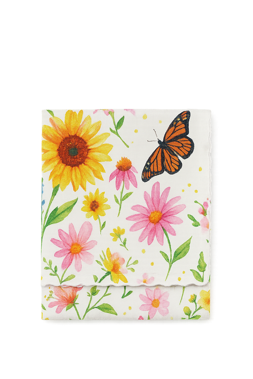 Chemin de table motifs tournesols papillons style champetre