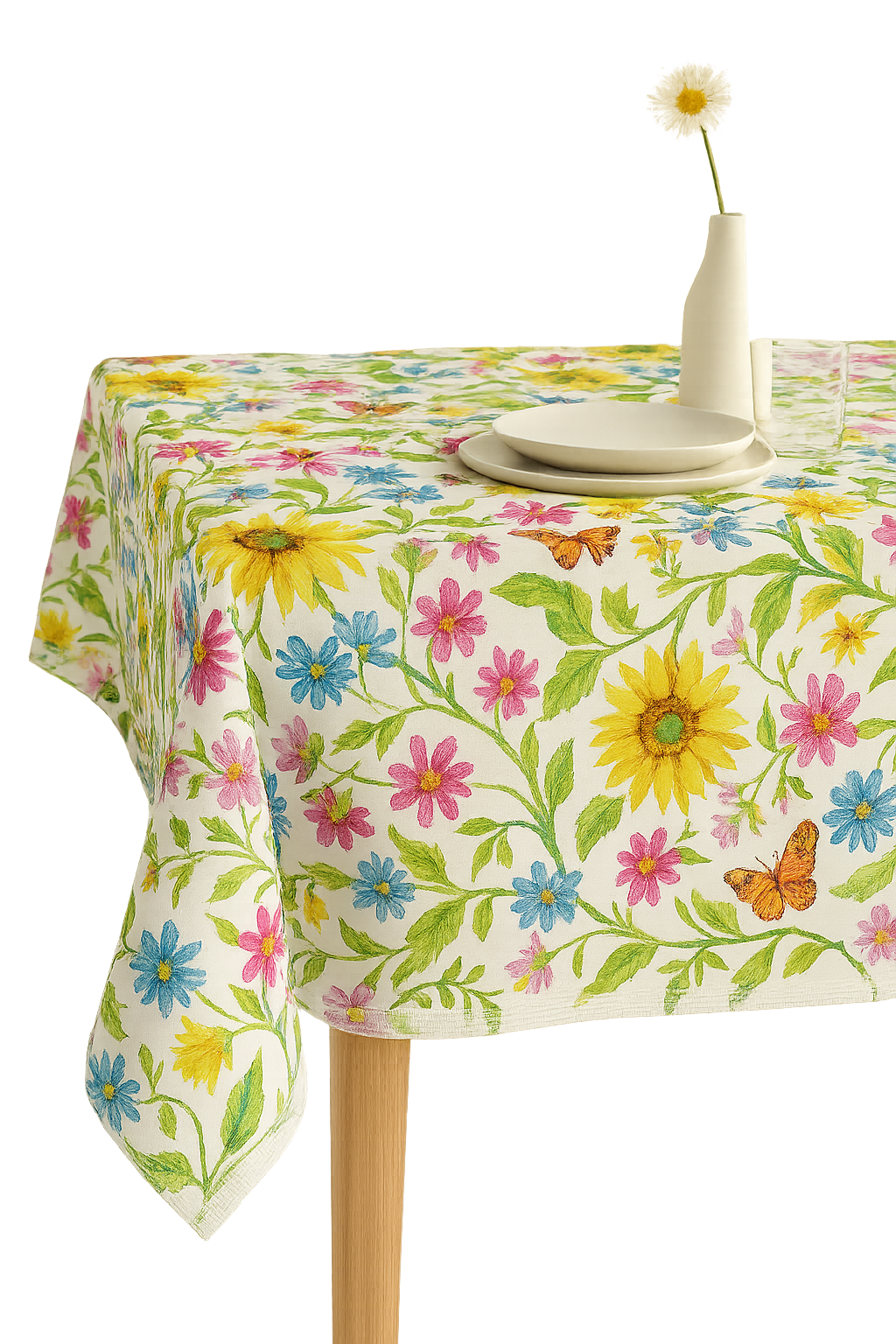 Chemin de table motifs tournesols papillons style champêtre