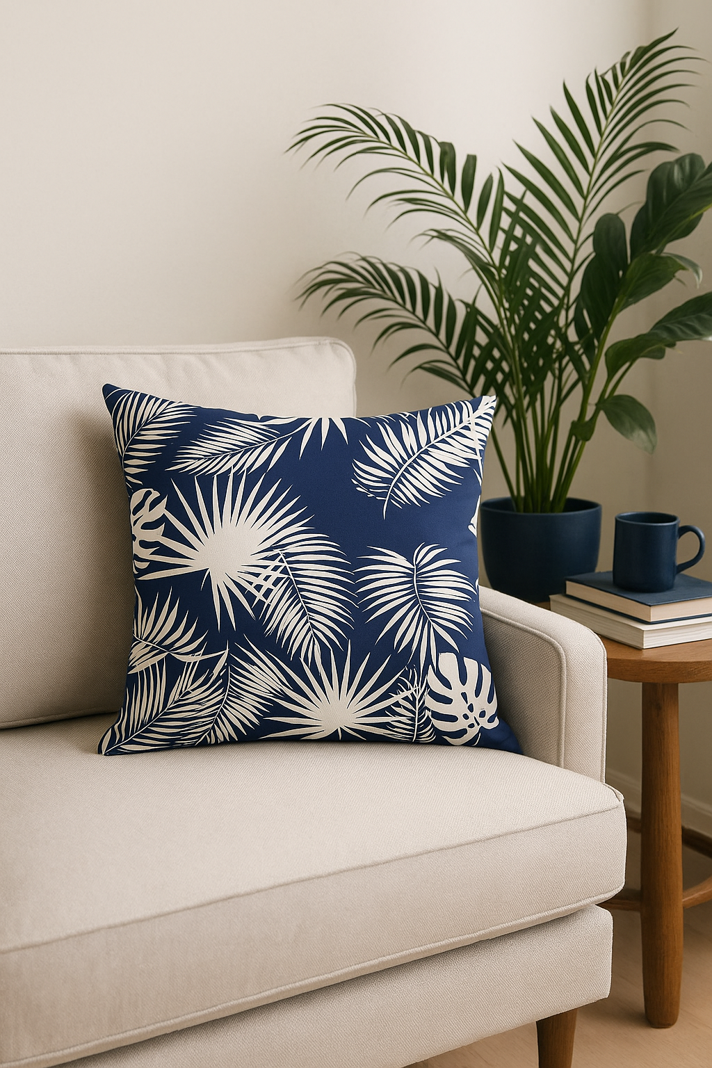 coussin bleu marine géométrique pour déco de canapé - vue 3 sur 2