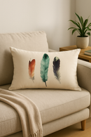 coussin décoratif rectangle motif plumes 30 x 50 cm