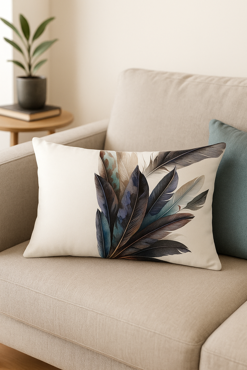 coussin décoratif rectangle motif plumes 30x50 cm