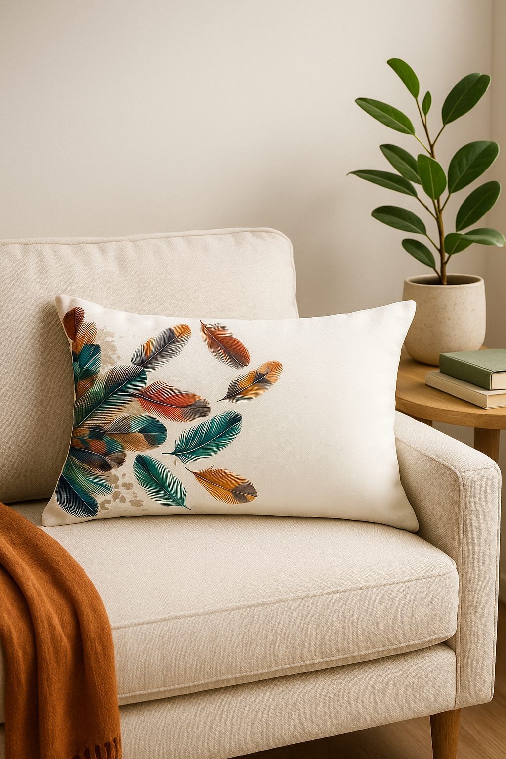 coussin décoratif rectangulaire motif plumes 30 x 50 cm
