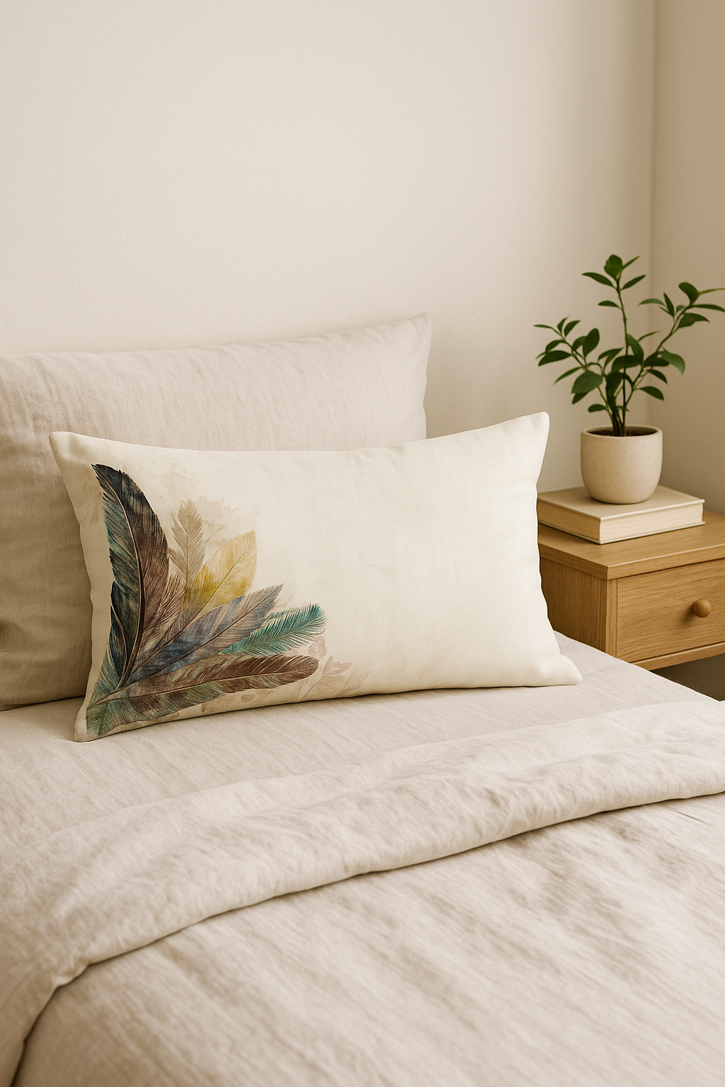 coussin décoratif rectangulaire motif plumes 30 x 50 cm