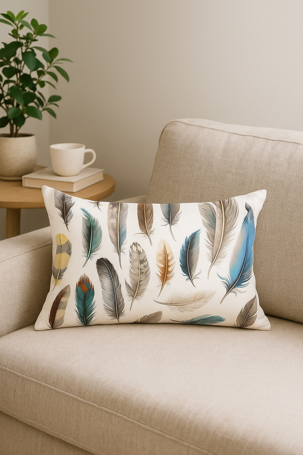 coussin décoratif rectangulaire motif plumes 30x50 cm