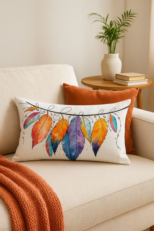 coussin décoratif rectangulaire motif plumes 30x50 cm