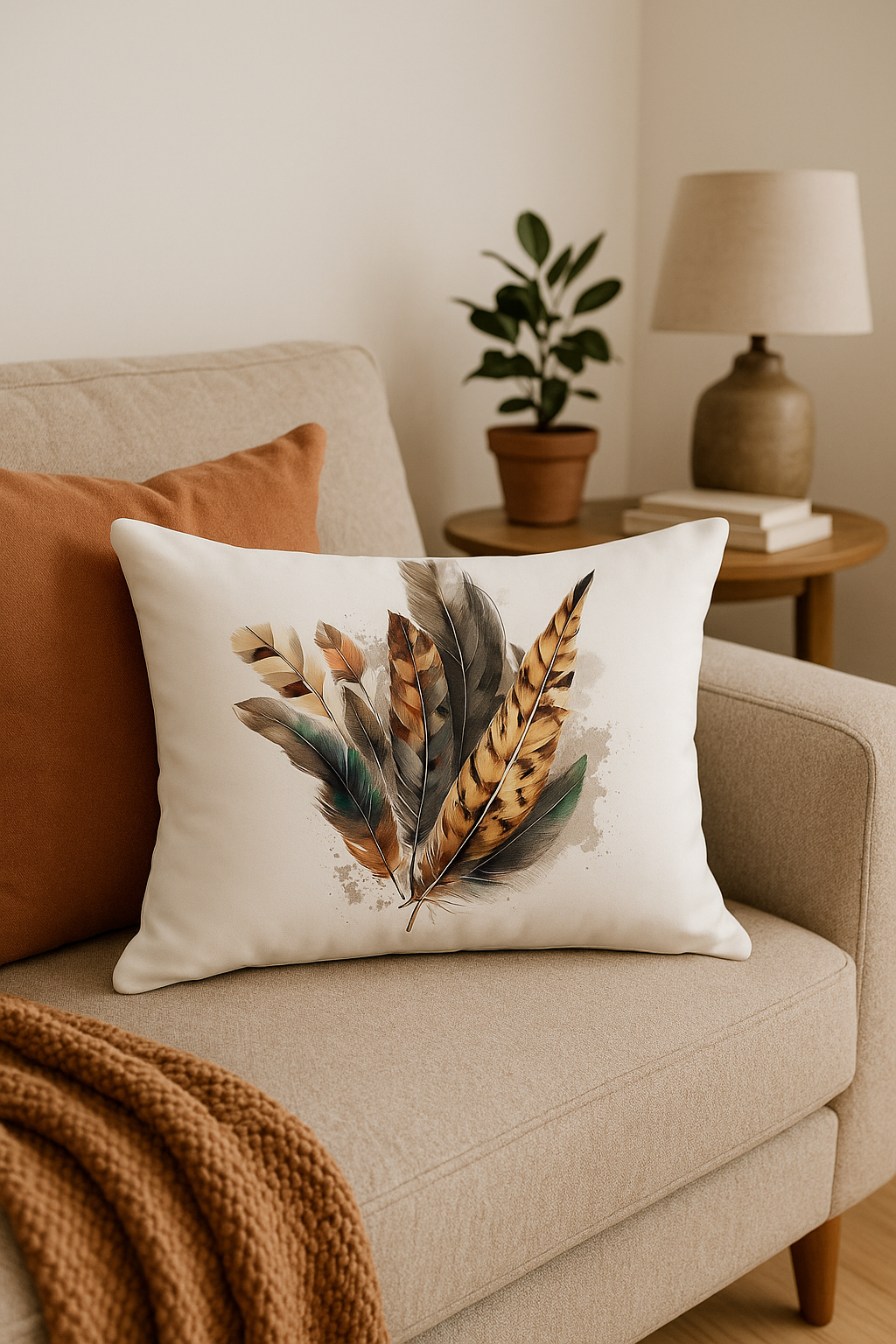 coussin décoratif rectangulaire motifs plumes 30 x 50 cm - vue 3 sur 2