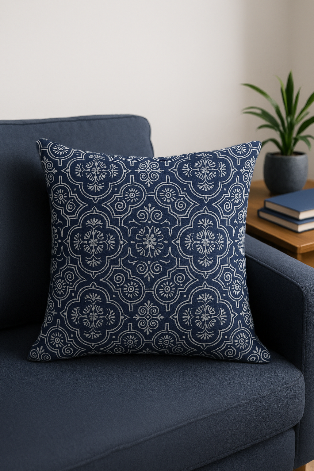 coussin géométrique bleu marine pour décoration et confort