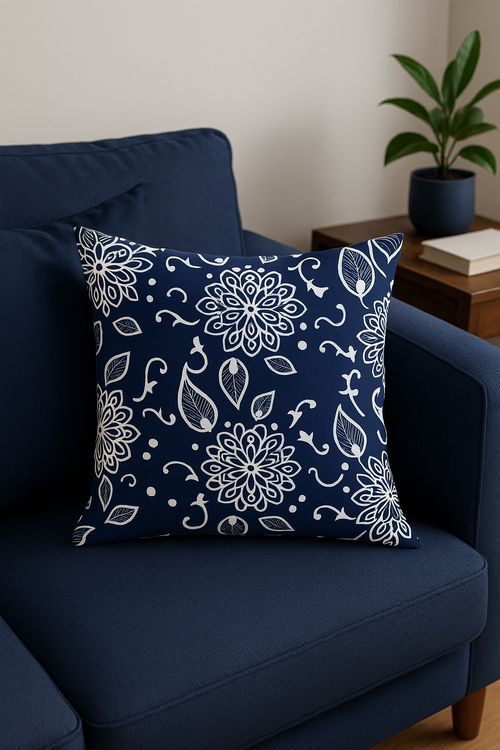 coussin géométrique bleu marine pour décoration intérieure