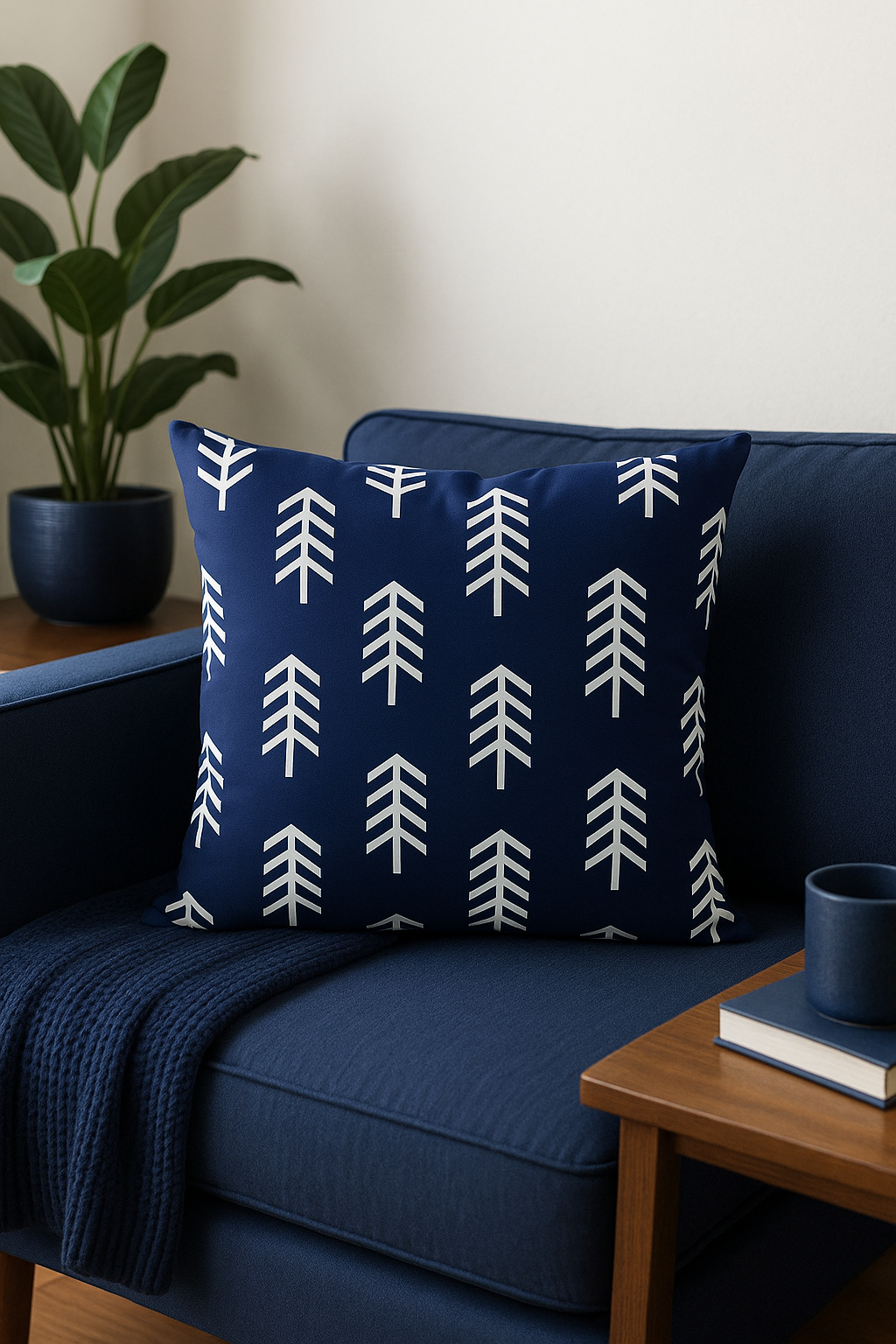 coussin géométrique bleu marine pour décoration intérieure