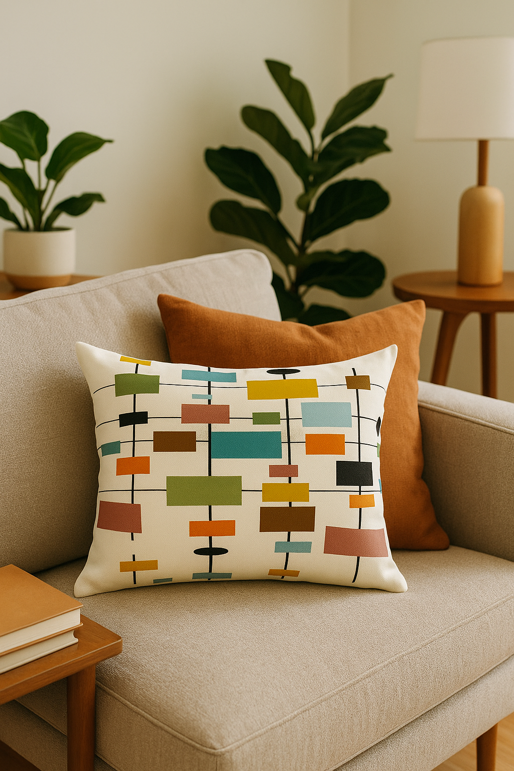 coussin lombaire motif géométrique abstrait réversible décoratif - vue 2 sur 2