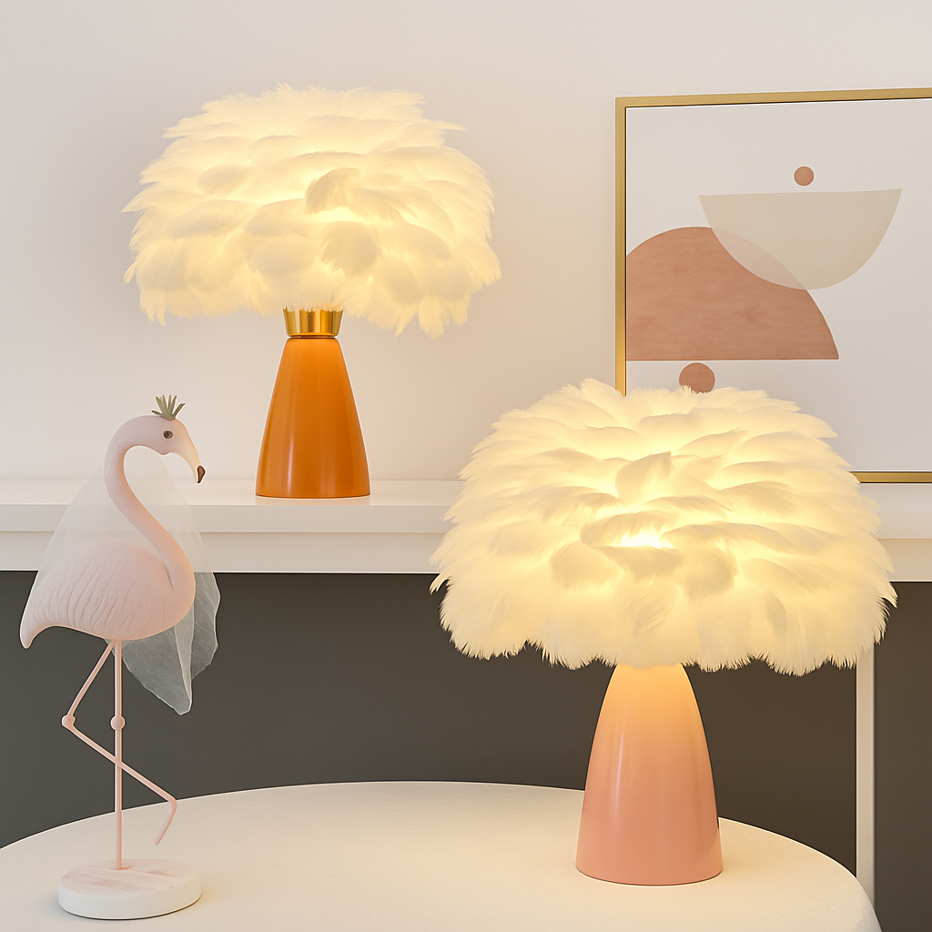 Creative Nordic desk lamp, warm bedroom feather lamp, fashionable and simple study ceramic decorative lamp - vue 5 sur 7