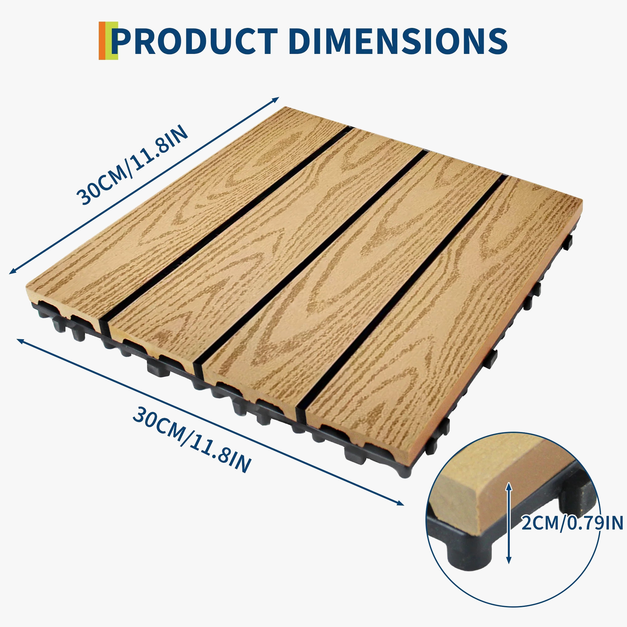 Dalles terrasse clipsables composite 30x30 cm extérieur