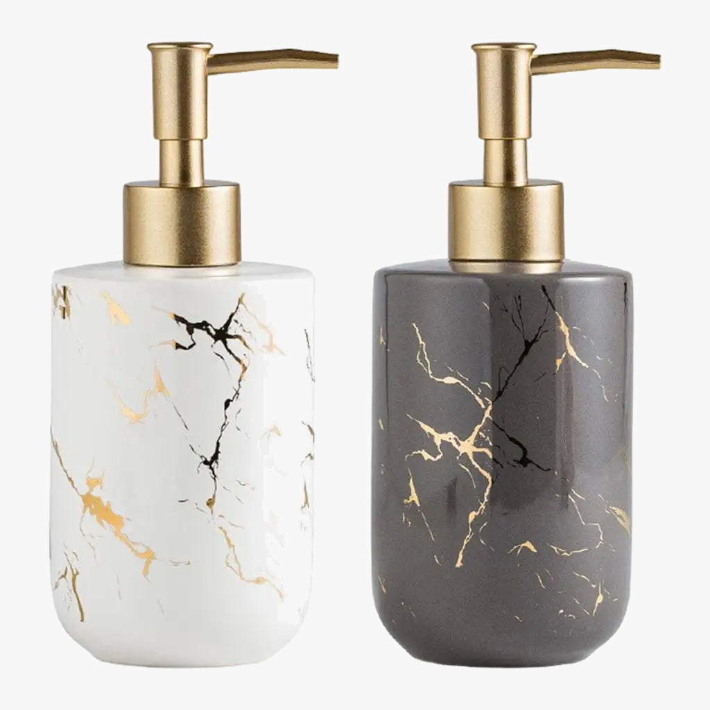 distributeur de savon en céramique style marbre élégant