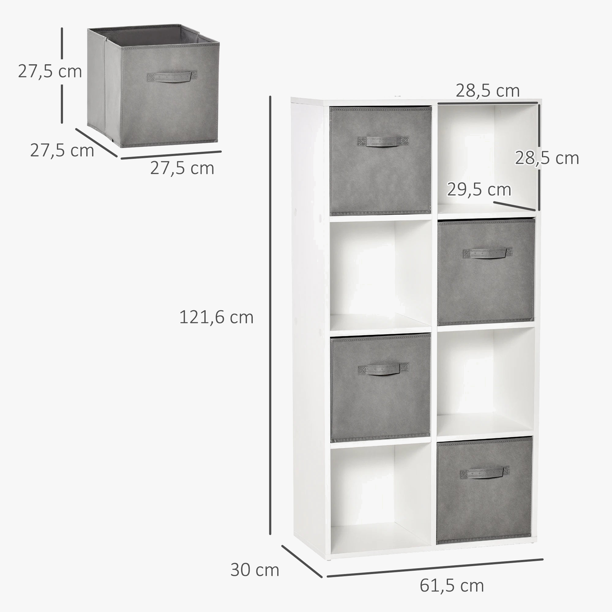 etagère 8 cubes avec tiroirs en tissu amovibles