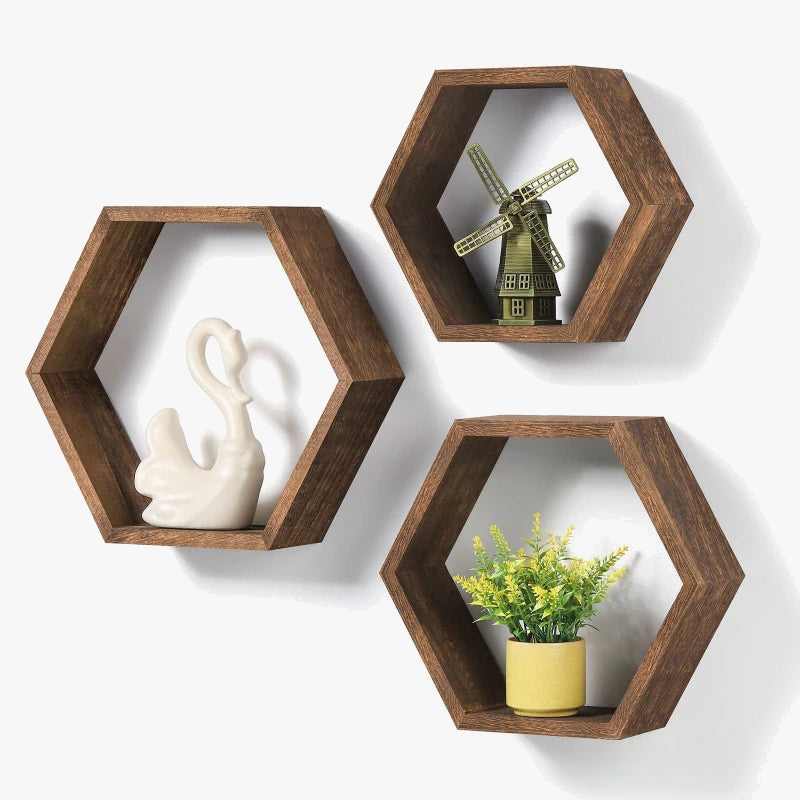 etagère murale hexagonale en bois pour plantes décoratives