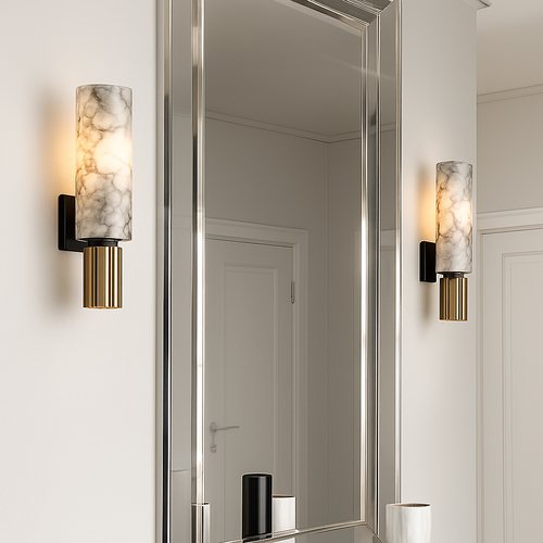 FSS moderne chinois marbre applique cuivre lumière luxe naturel marbre applique Villa allée couloir chambre étude applique