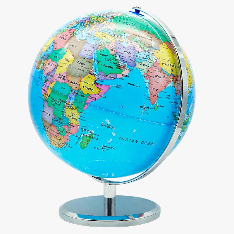 globe terrestre lumineux avec carte du monde éducative