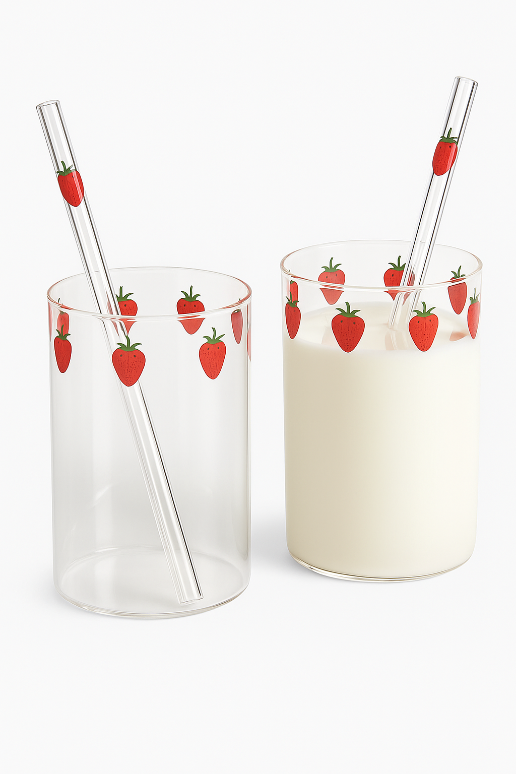 Gobelet verre paille motif fraise resistant chaleur 300ml