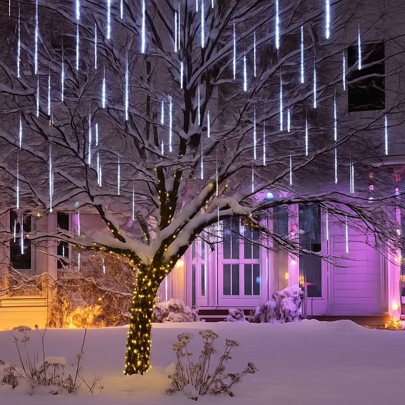 guirlande lumineuse led pluie de météores imperméable pour décoration festive