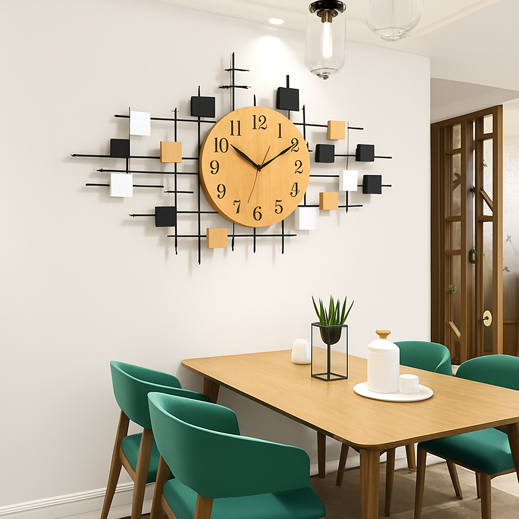 Horloge murale design en bois et carrés Home - vue 4 sur 4
