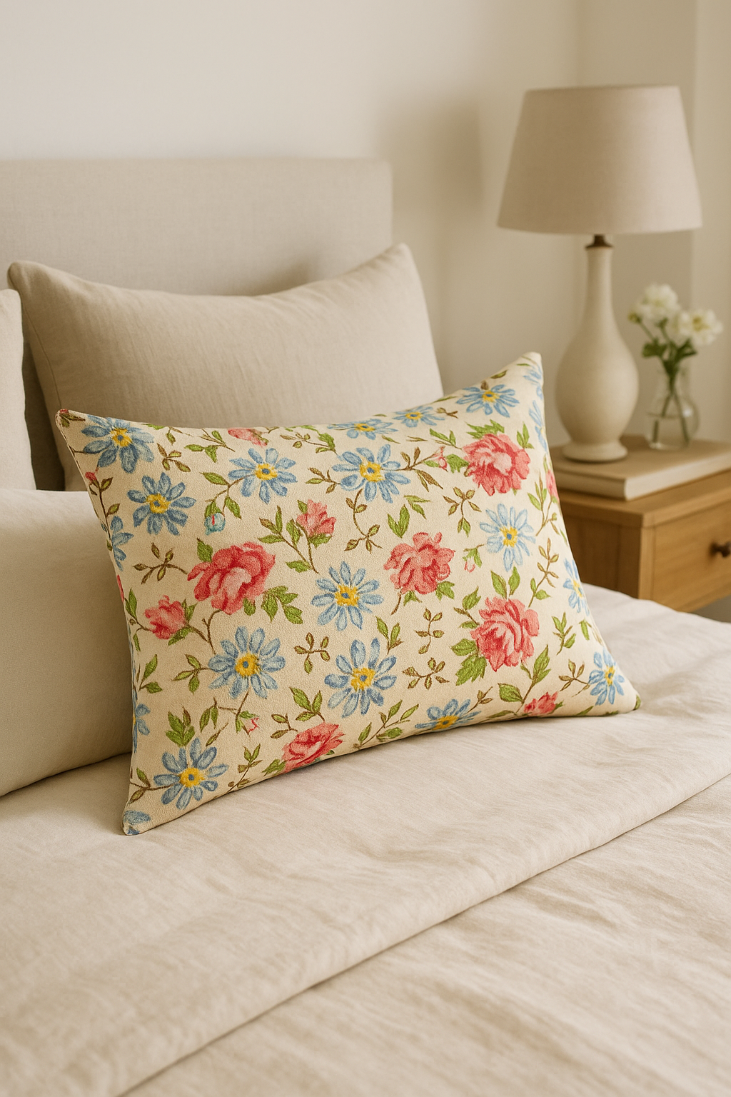 housse de coussin arc-en-ciel fleurs roses décoratives pour salon - vue 2 sur 2
