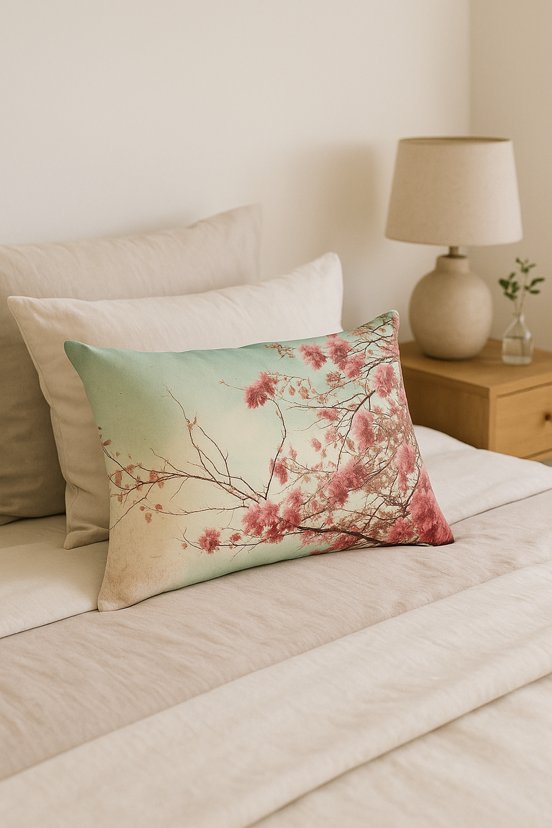 housse de coussin arc-en-ciel fleurs rouges et roses