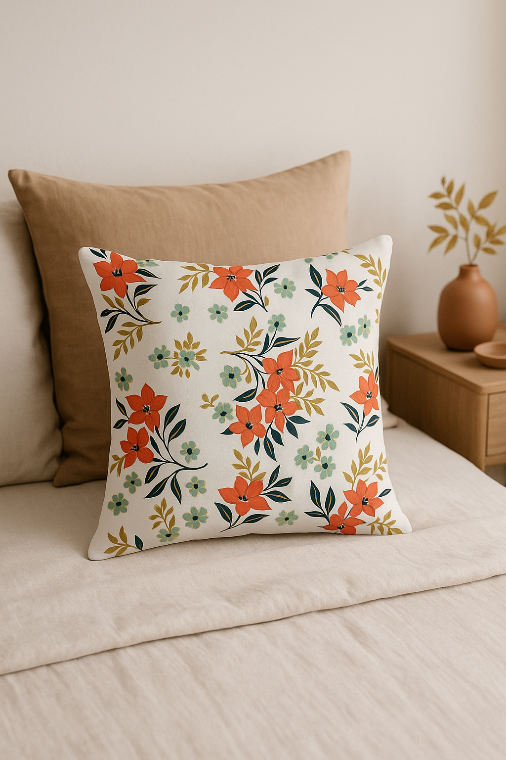 housse de coussin carrée à fleurs aquarelle 45x45 cm - vue 3 sur 2