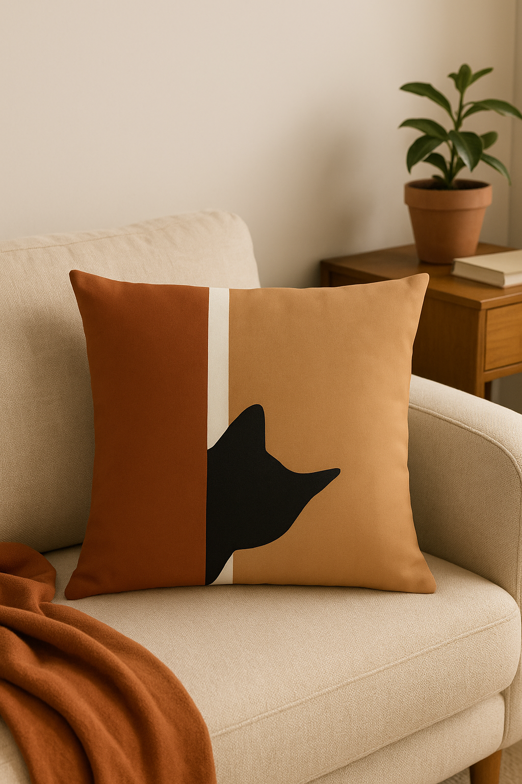 housse de coussin carrée à motif géométrique marron