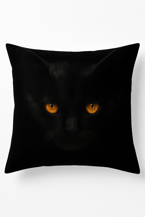 housse de coussin carrée imprimée chat noir décoratif