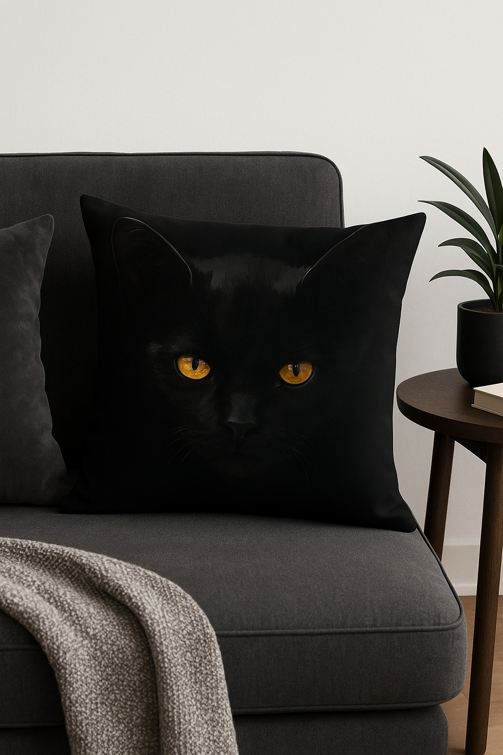 housse de coussin carrée imprimée chat noir décoratif - vue 3 sur 2