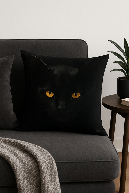 housse de coussin carrée imprimée chat noir décoratif