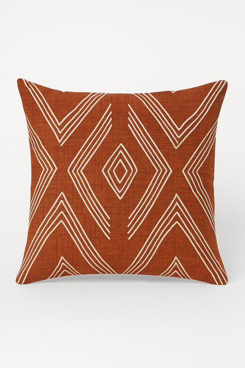 housse de coussin carrée marron à motif géométrique