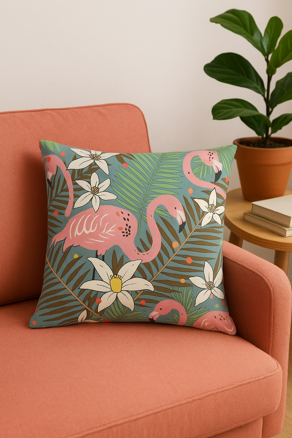 housse de coussin carrée motif flamant rose décoratif élégant - vue 3 sur 2