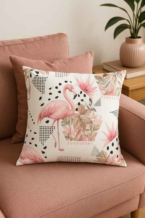 housse de coussin carrée motif flamant rose pour décoration intérieure