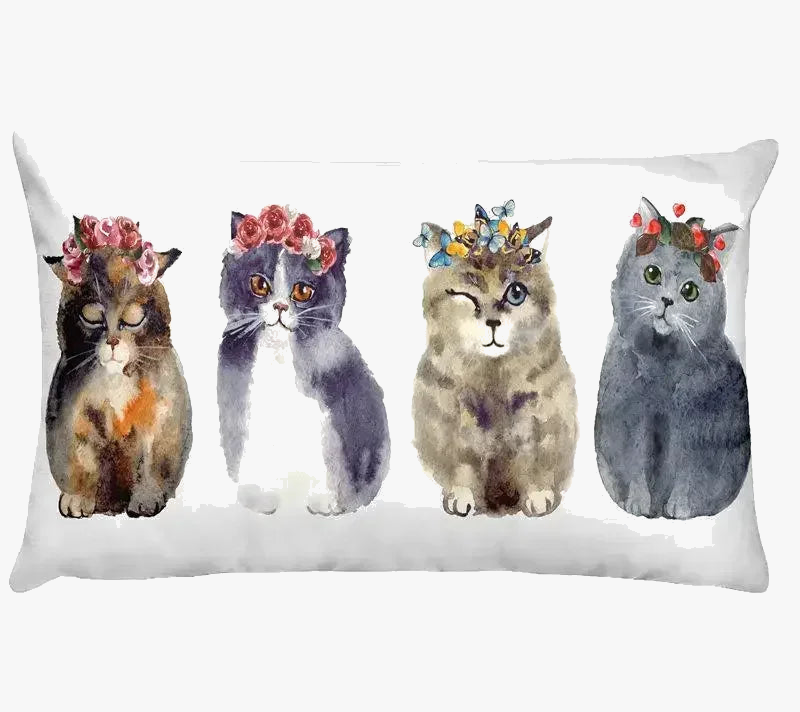 housse de coussin décorative motif animaux chiots et chats