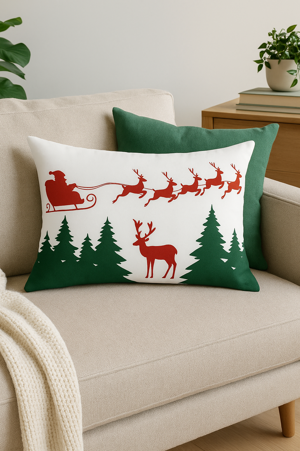 housse de coussin de noël rouge pour déco festive - vue 3 sur 2
