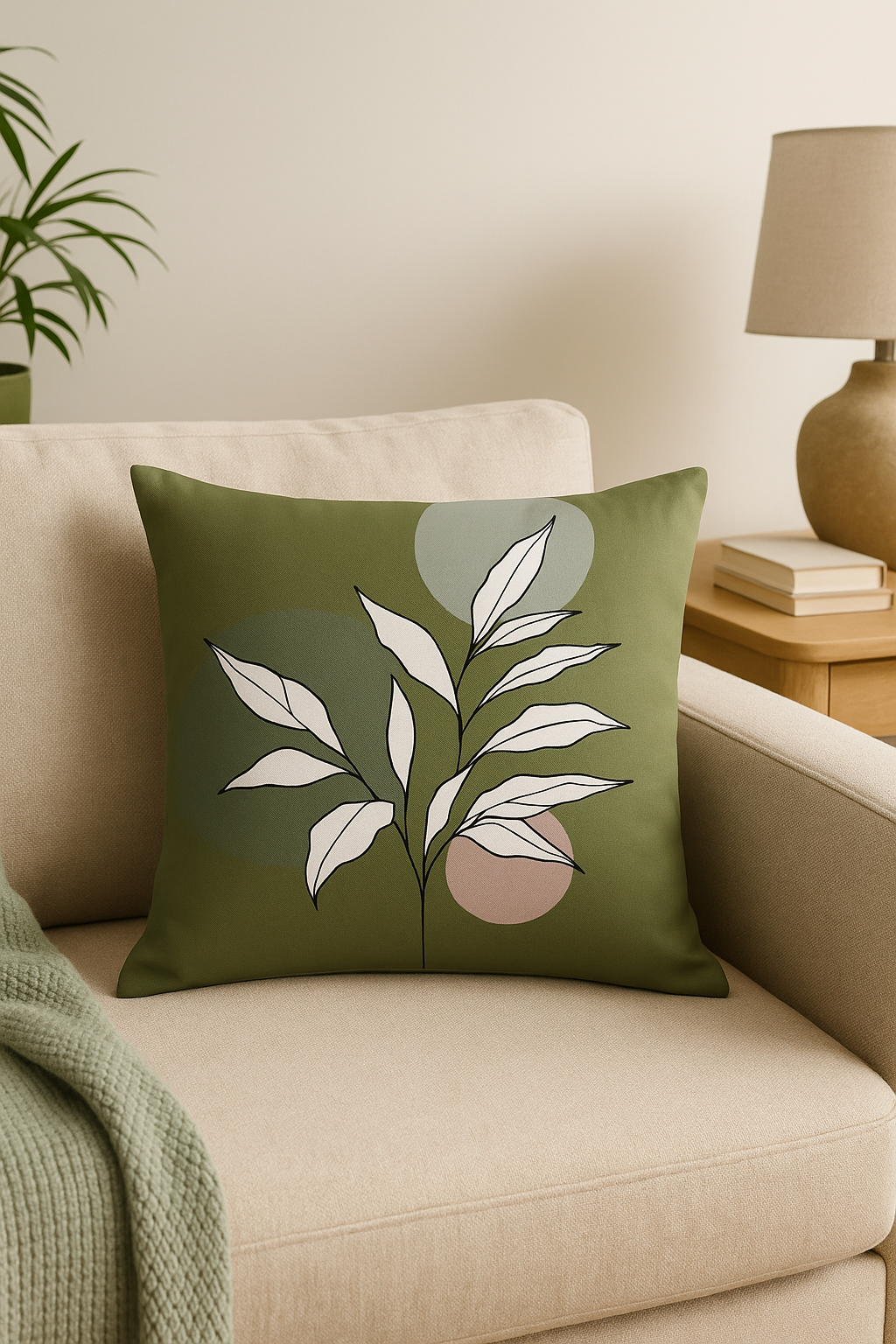 housse de coussin décorative à motif floral vert abstrait - vue 3 sur 2