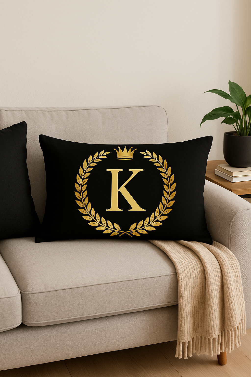 housse de coussin décorative à motif lettres noires et dorées