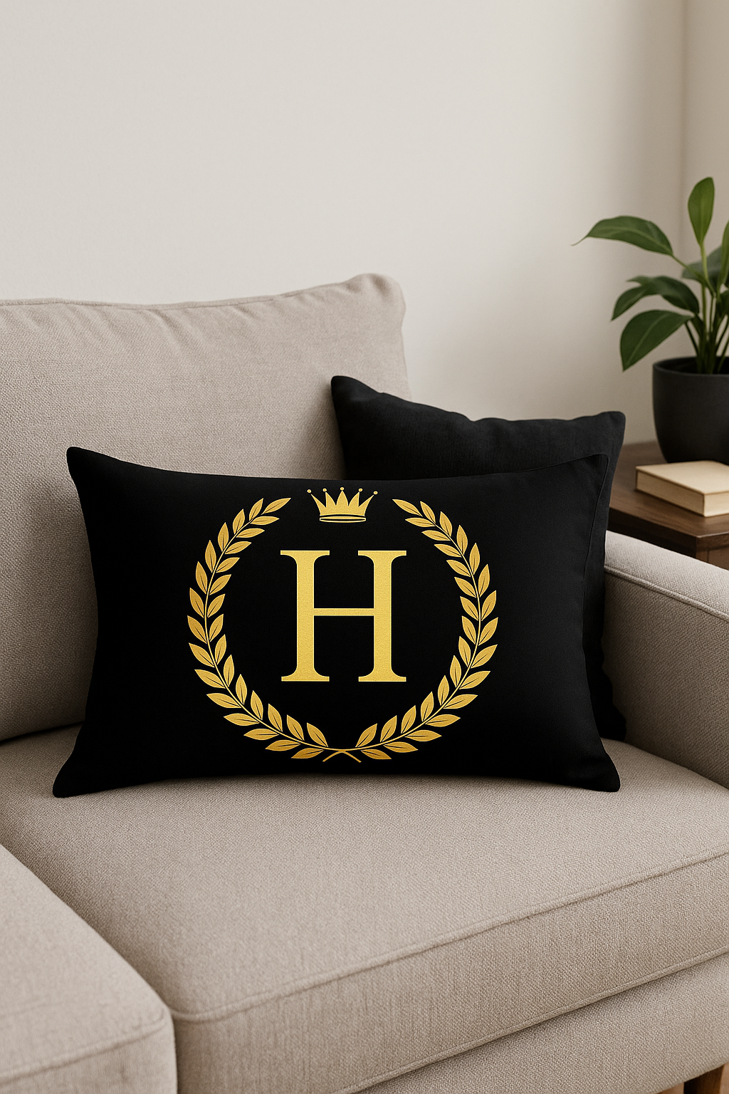 housse de coussin décorative à motif lettres noires et dorées