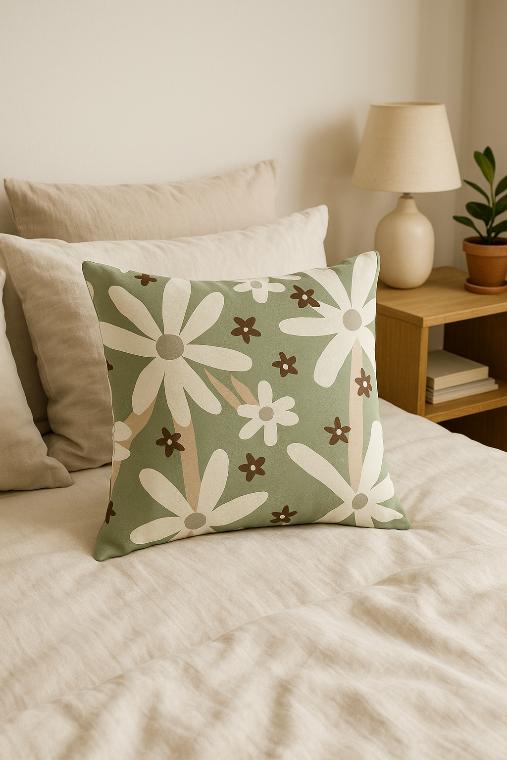 housse de coussin décorative à motifs de feuilles vertes - vue 3 sur 2