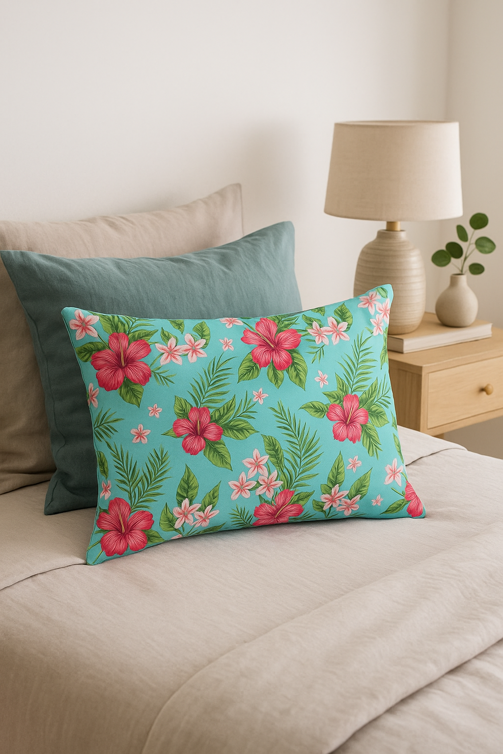 housse de coussin décorative arc-en-ciel fleurs rouges et roses