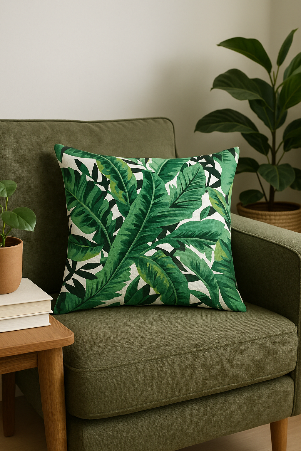 housse de coussin décorative avec cactus et plantes tropicales