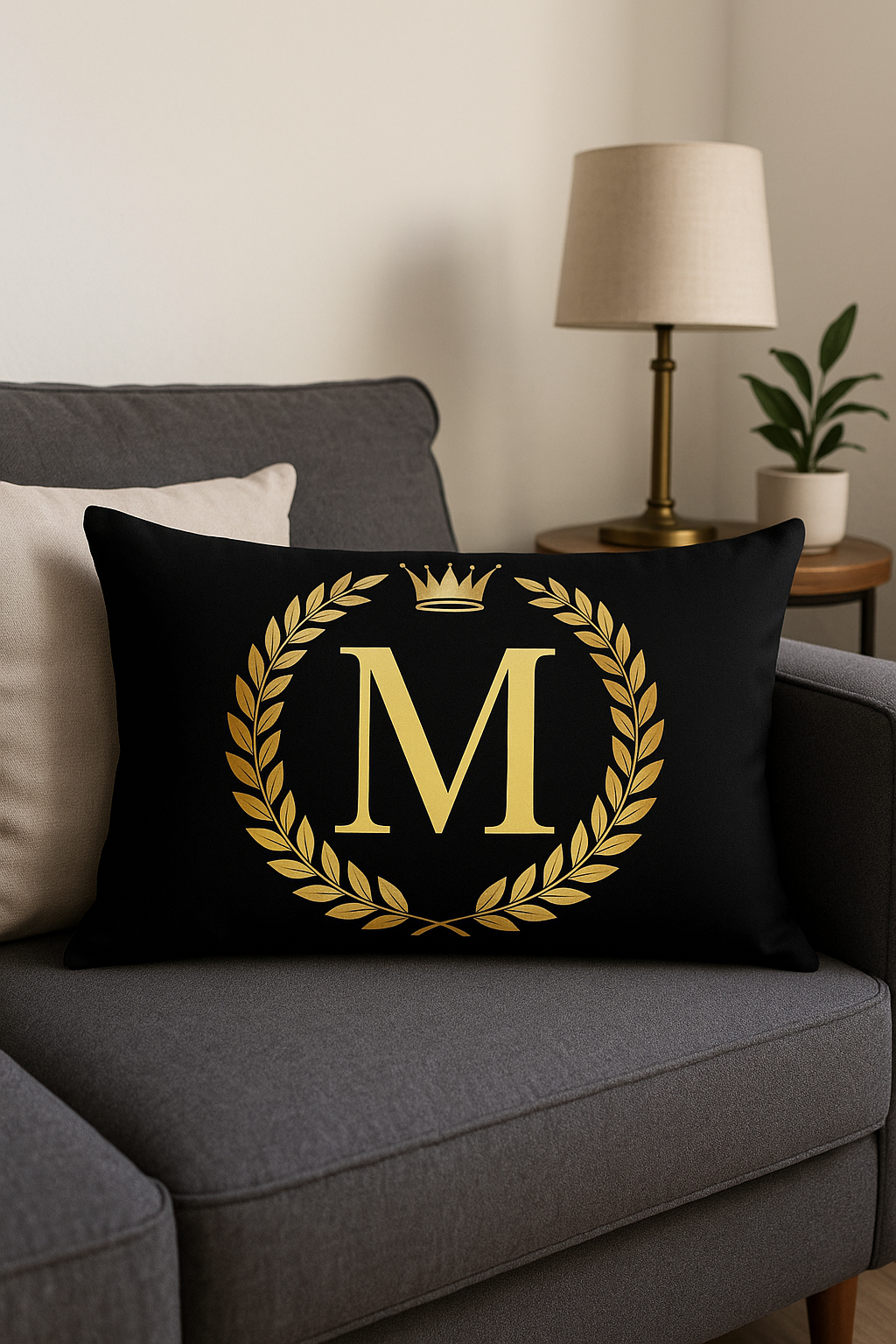 housse de coussin décorative avec motif lettres noires et dorées