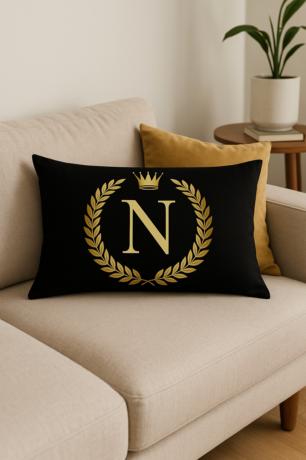 housse de coussin décorative avec motif lettres noires et dorées