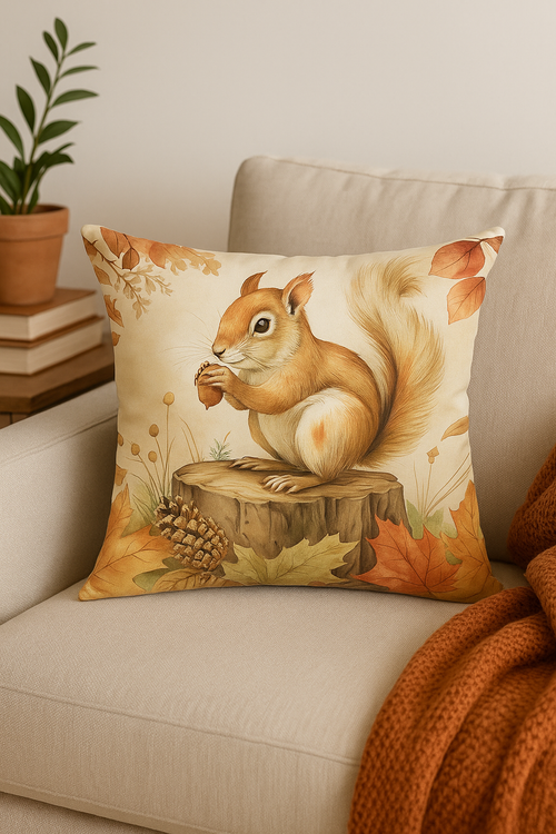 housse de coussin décorative écureuil citrouille automne