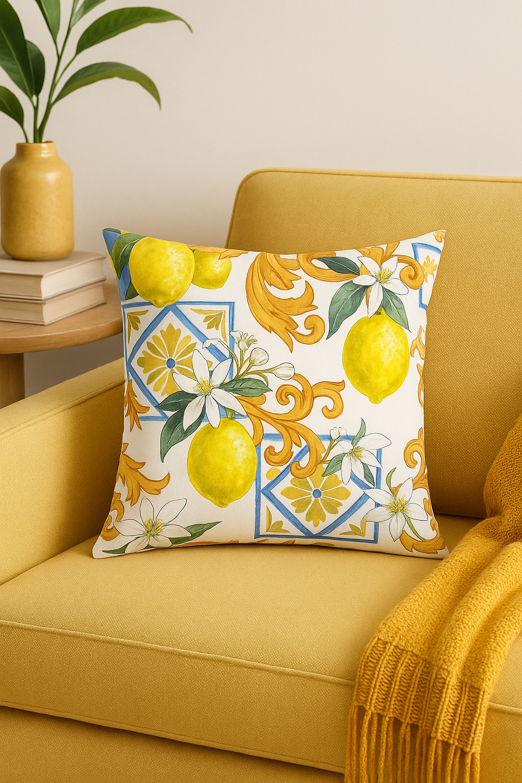 housse de coussin décorative fruits d'été citron fraise pastèque