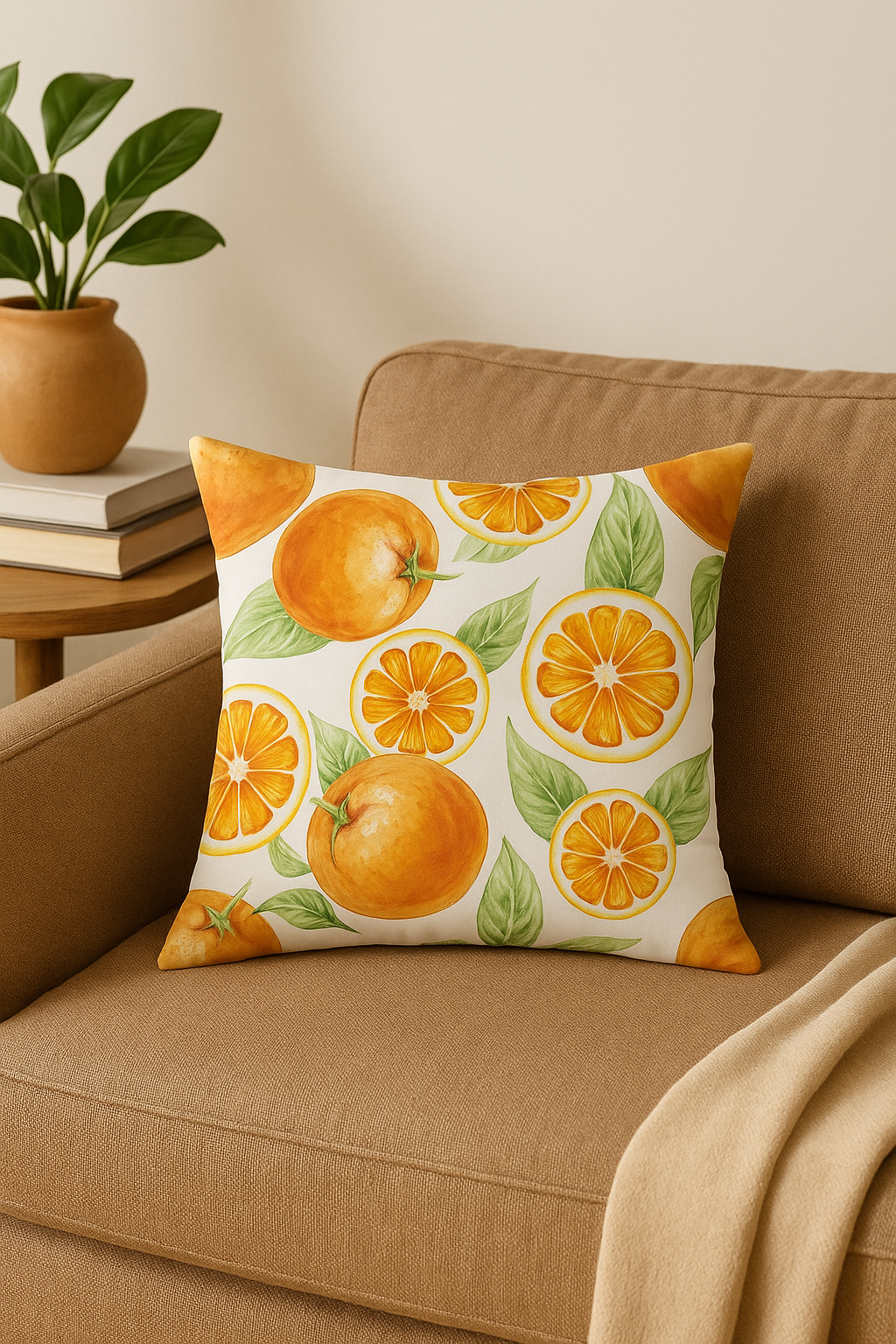 housse de coussin décorative fruits d'été citron orange fraise pastèque